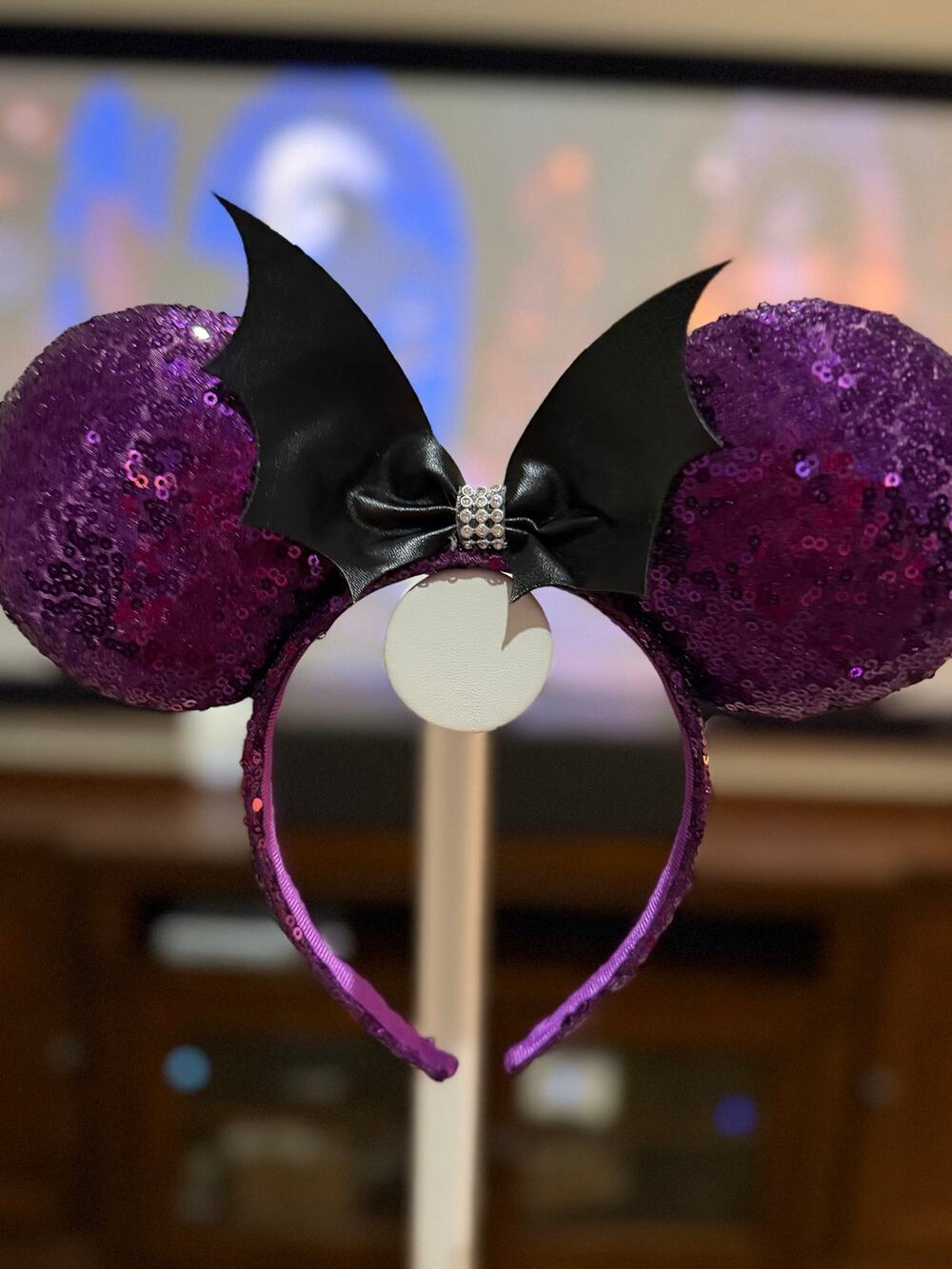 Disney Minnie Mouse Purple Sequin Bat Wing Halloween Ears Headband NWOT